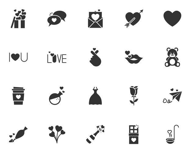 Vector set of valentine icons love and romance