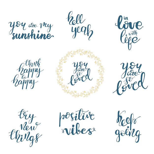 Set of Valentine lettering phrases. Vector illustration.