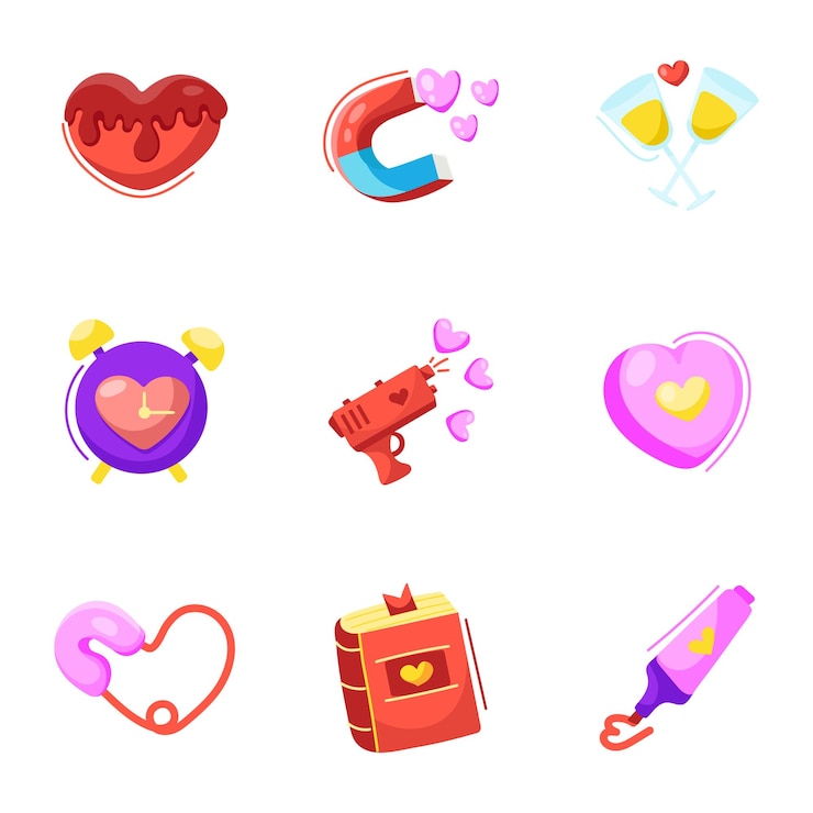 Vector set of valentine love flat stickers