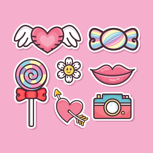 Vector set of valentine patches cartoon illustration flat design