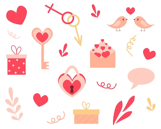 Vector set of valentine's day elements, hand drawn.vector icons, isolated on white background.