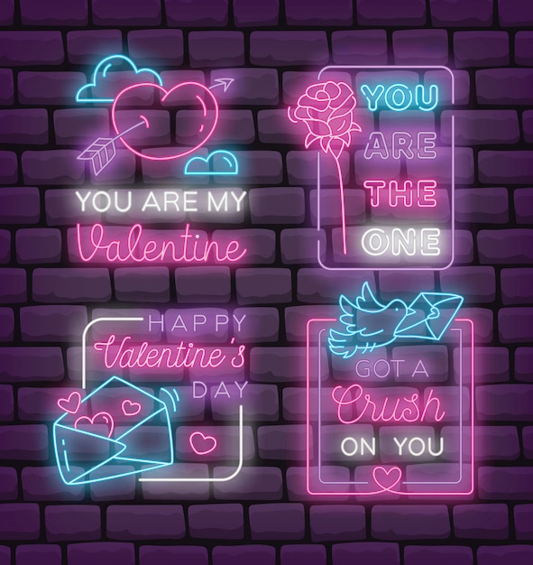 Set of valentine's day neon sign