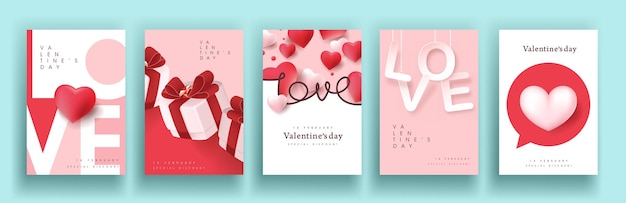 Набор плакатов продажи дня святого Валентина или backgroud баннера.
