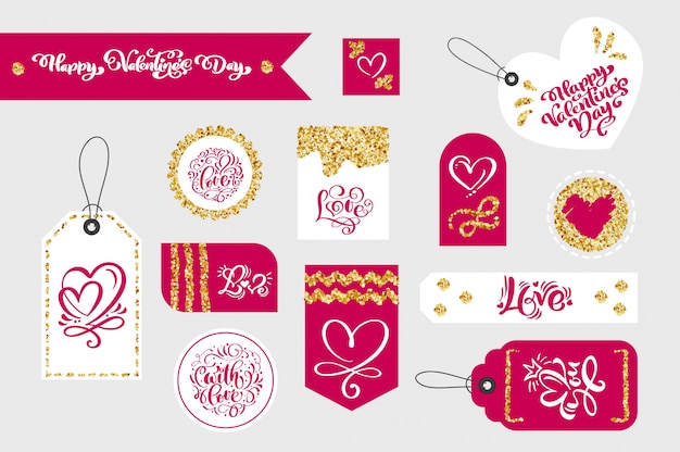 Vettore set di tag regalo di san valentino con tipografica