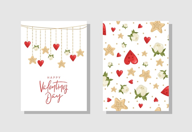 Set of Valentines day Greeting card with flowers