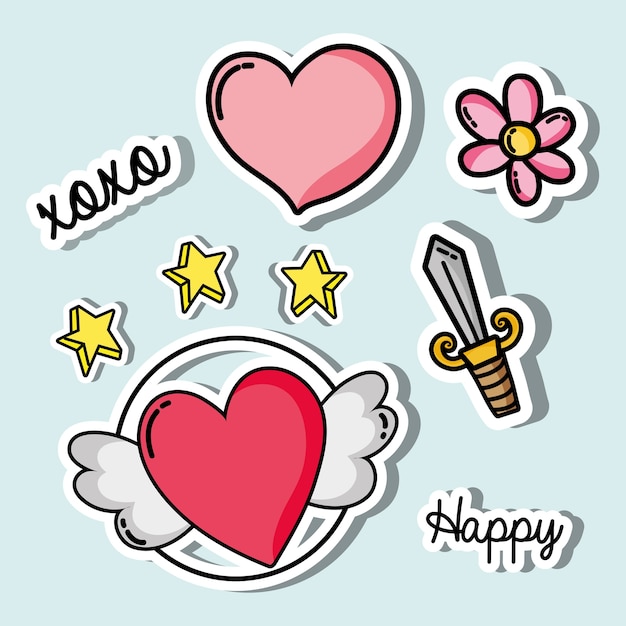 Vector set valentines day patches design vector illustration