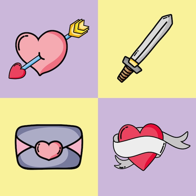 Set valentines day patches design vector illustration