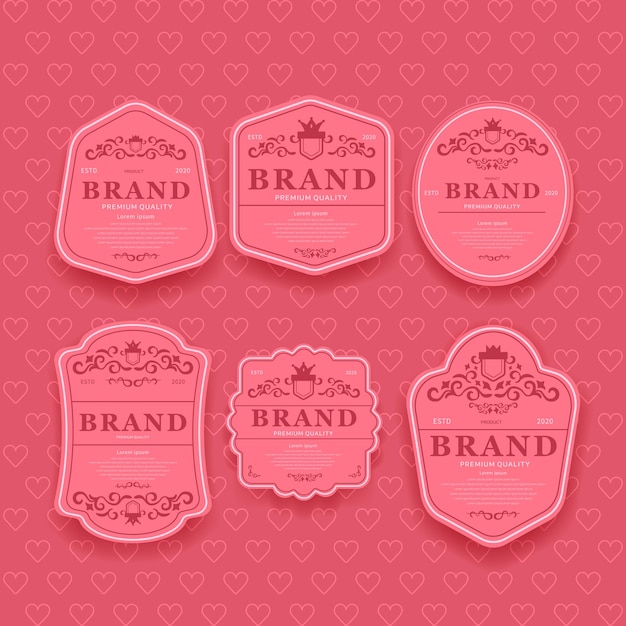 Vector set of valentines day, pink romantic labels.