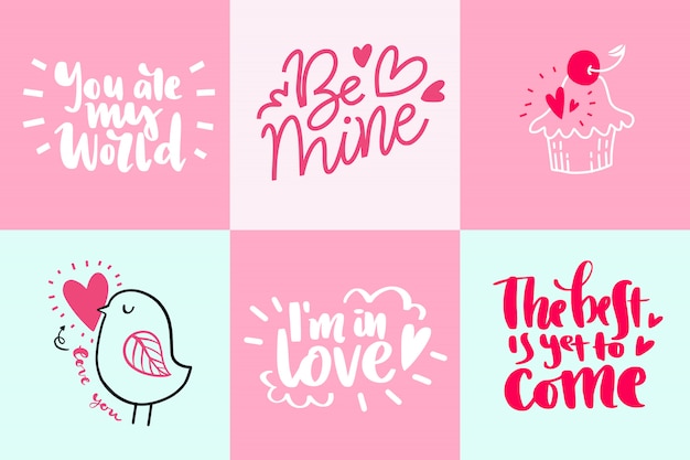 Vector set of valentines day romantic greeting card with background