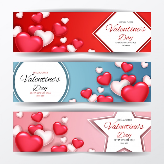 Vettore set di banner di promozione vendita di san valentino