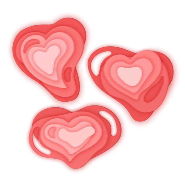 Vector set of valentines hearts in paper cut style isolated on white background, can be used like decoration of greeting cards, pasters or for brochure designs, vector eps 10 format