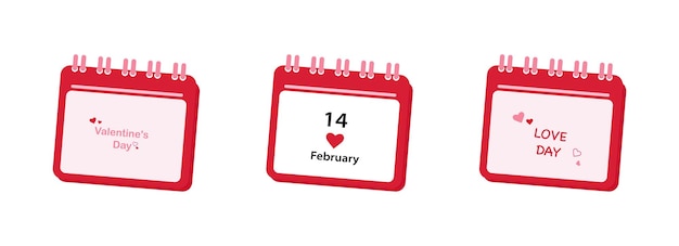 Set of valentines for Valentines Day Calendar Vector graphics