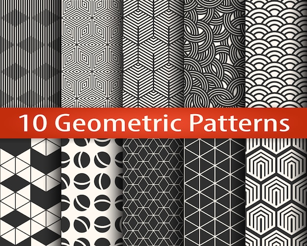Vector set van 10 geometrische naadloze patroon