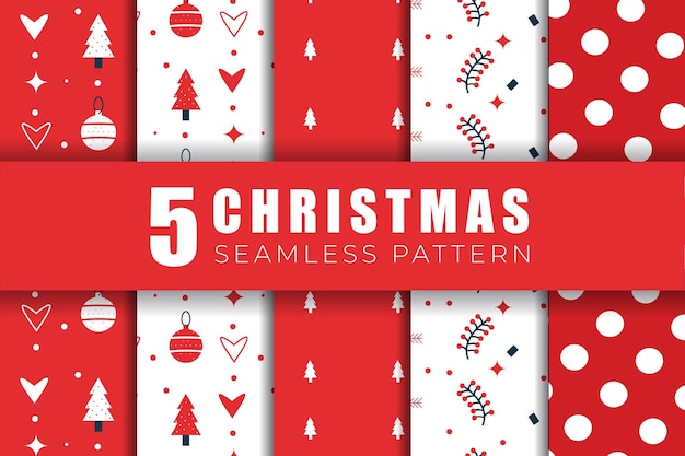 Set van 10 Merry Christmas patroon naadloze collectie in rode en witte kleur