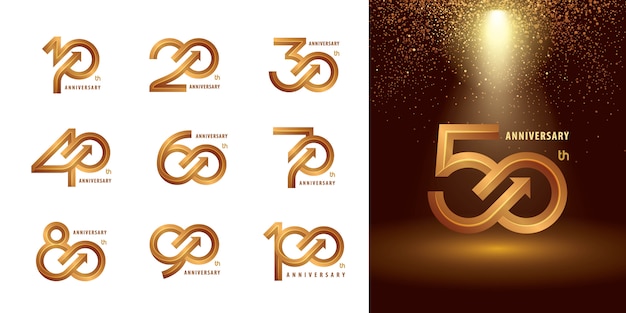 Set van 10 tot 100 verjaardag logo ontwerp, jaren vieren verjaardag logo