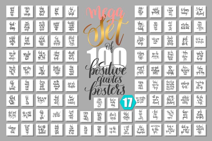 Vector set van 100 positieve citaten ontwerp motivatie en inspiratie zinnen