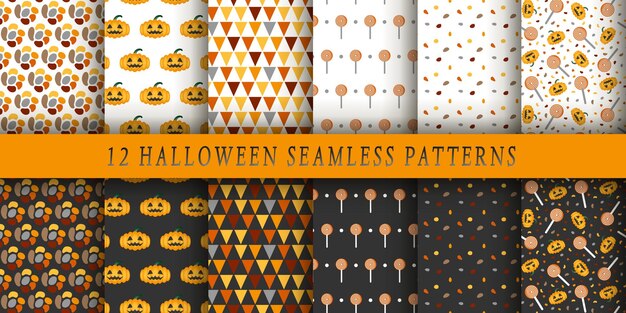 Vector set van 12 vector naadloze halloween patronen eindeloze textuur voor behang flyers dekt banners