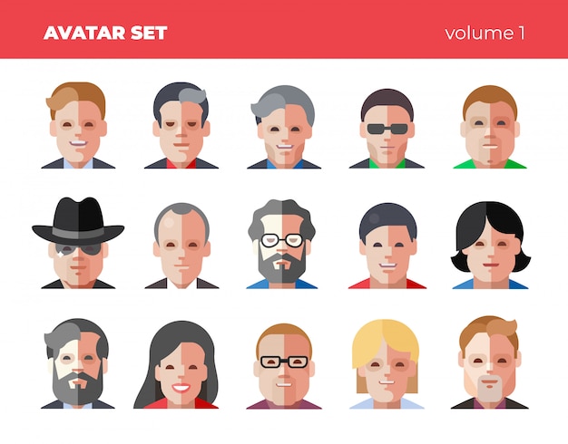 Set van 15 platte avatars iconen. grappige heldere illustraties.