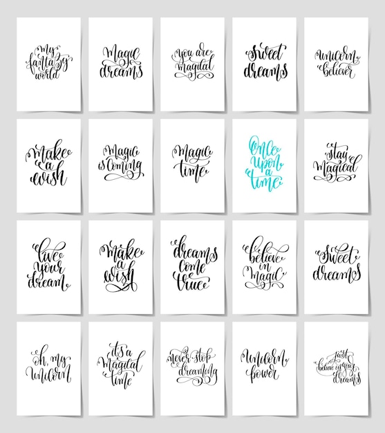 Set van 20 zwart-wit hand belettering magische citaten posters inspirerende positieve zin