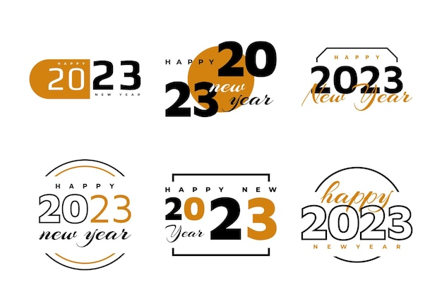 Set van 2023 Happy New Year Logo tekstontwerp 2023 Happy New Year symbool geïsoleerd op een witte achtergrond bruikbaar voor label kalenderontwerp of viering kaart