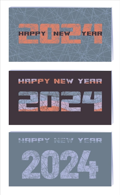 Set van 2024 futuristische logo's voor kalenders of groetekaartjes decoratie Vector illustratie