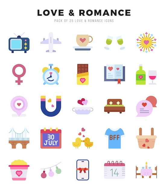 Set van 25 Love Romance Flat Icons Pack