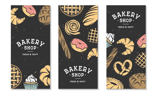 Set van 3 bakkerij flyers of brochure Typografie reclame ontwerp Bakkerij winkel