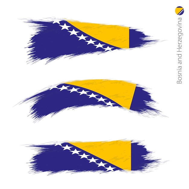 Vector set van 3 grunge getextureerde vlag van bosnië en herzegovina