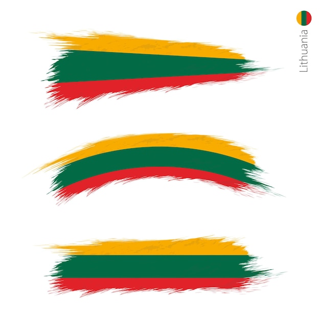 Set van 3 grunge getextureerde vlag van Litouwen