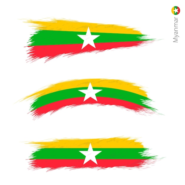 Set van 3 grunge getextureerde vlag van Myanmar