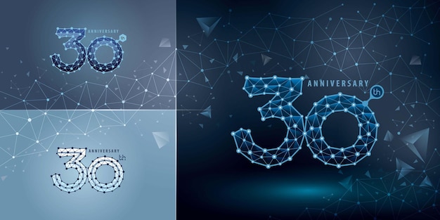 Set van 30e verjaardag logo ontwerp dertig jaar vieren verjaardag logo technologie netwerk aansluiten dot