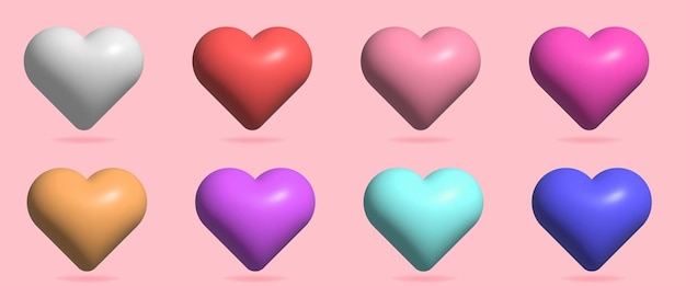 Set van 3d-cartoon kleurrijke harten