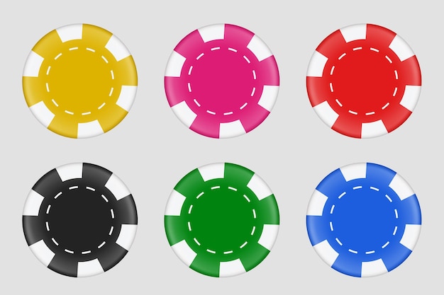 Set van 3D-chips Meerkleurige vectorchips geïsoleerd op witte achtergrond