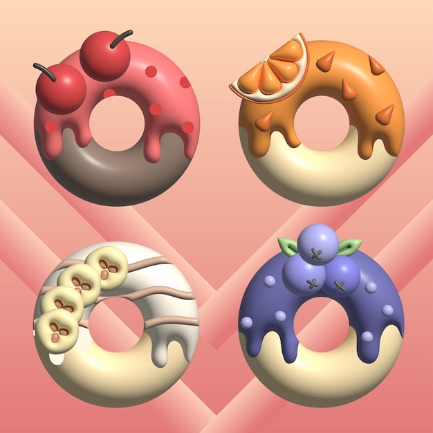 Vector set van 3d donut schattige donut donut collectie