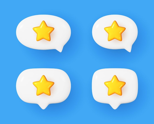 Set van 3D gele sterren rating in een witte spraak bubbels