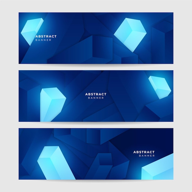 Set van 3d geometrische blok blauwe abstracte banner ontwerp achtergrond