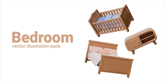 Set van 3D houten meubels voor slaapkamer Doppelbed met hoofdbord kinderbed