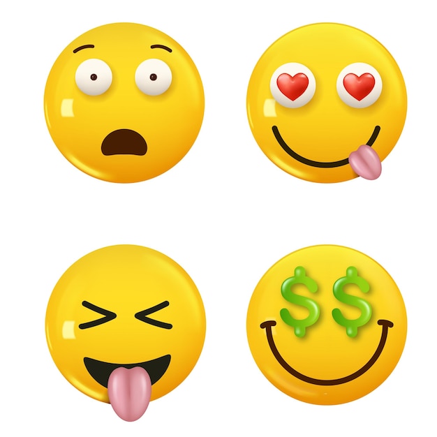 Vector set van 3d-pictogram gele kleur glimlach emoji set pictogram smile emoji vector