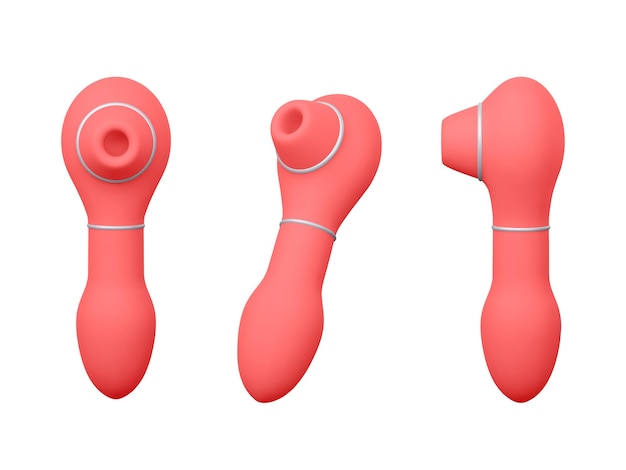 Set van 3d realistische clitoral stimulator geïsoleerd op witte achtergrond. sex shop banner met seks speelgoed voor vrouwen. vector illustratie.