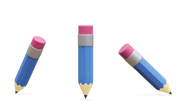 Set van 3D-realistische potlood geïsoleerd op witte achtergrond Render potlood voor onderwijs schrijven of tekenen concept Vector illustratie
