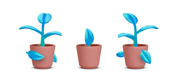 Set van 3D-realistische potplant met schaduw geïsoleerd op witte achtergrond vectorillustratie