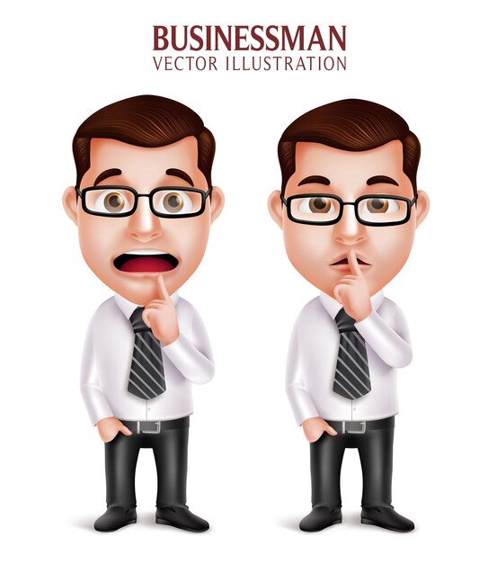 Set van 3D-realistische professionele zakenman karakter in stil gebaar