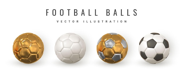 Set van 3D-realistische voetballen Gouden en witte zwarte kleur Voetbalballen Vectorillustratie