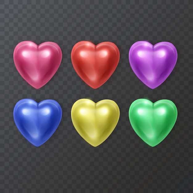 Set van 3d rood hart liefde symbool geïsoleerd op donkere achtergrond Vector format
