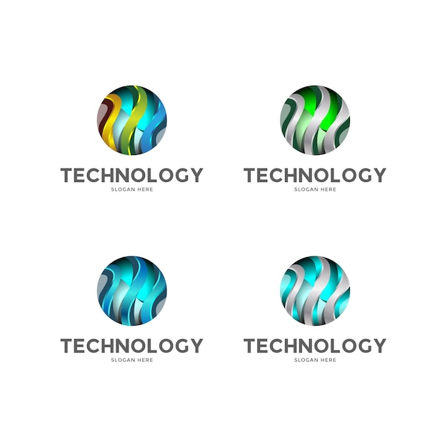 set van 3D technologie media logo ontwerpsjabloon