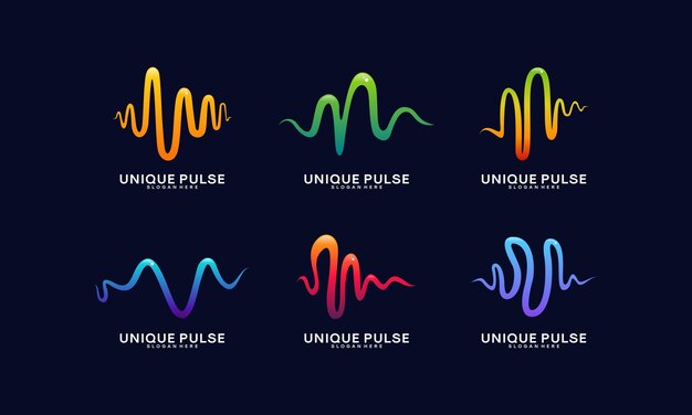 Set van 3D Unique Pulse in elegante logo-stijl vector Unieke Vibe-logo sjablooncollectie