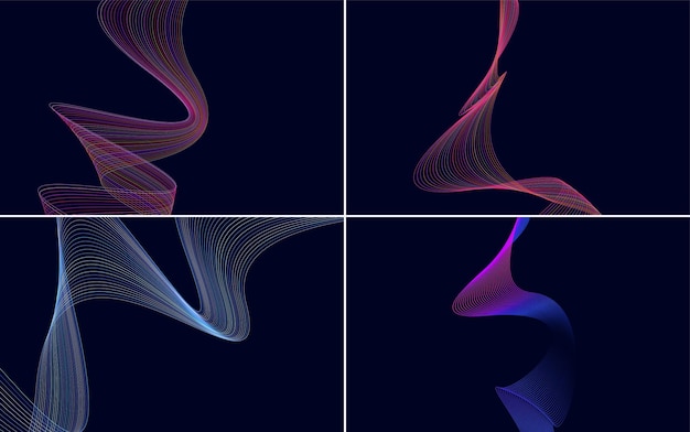 Set van 4 abstracte golvende lijnachtergronden om stijl toe te voegen aan uw werk