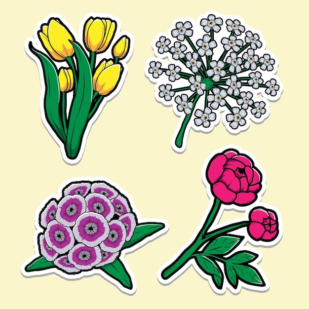 Vector set van 4 bloemenstickers