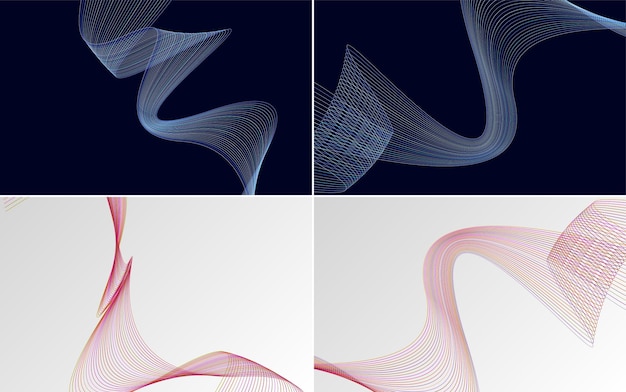 Set van 4 geometrische golfpatroon achtergrond Abstracte golvende lijn vector illustratie