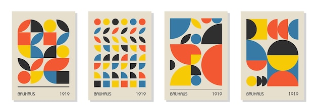 Set van 4 minimale vintage 20s geometrische posters muur kunst sjabloon Bauhaus retro patroon achtergrond